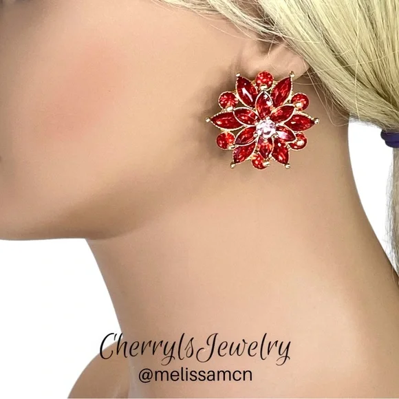 Show Stopping Red Crystal & Enamel Stud Earrings - Picture 2 of 5